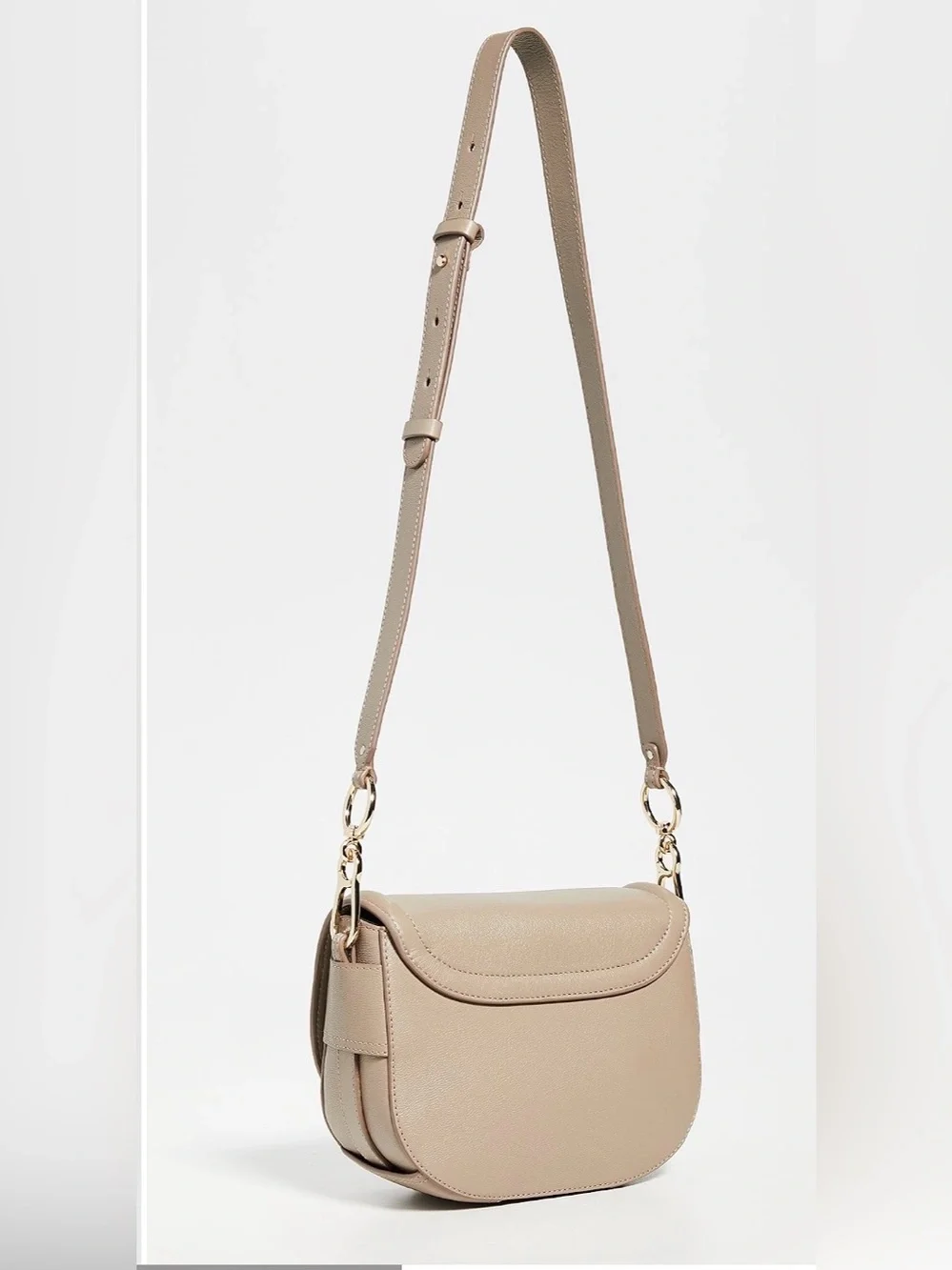 See By Chloe Taupe Leather Crossbody Mara Bag with Gold Ring Accent